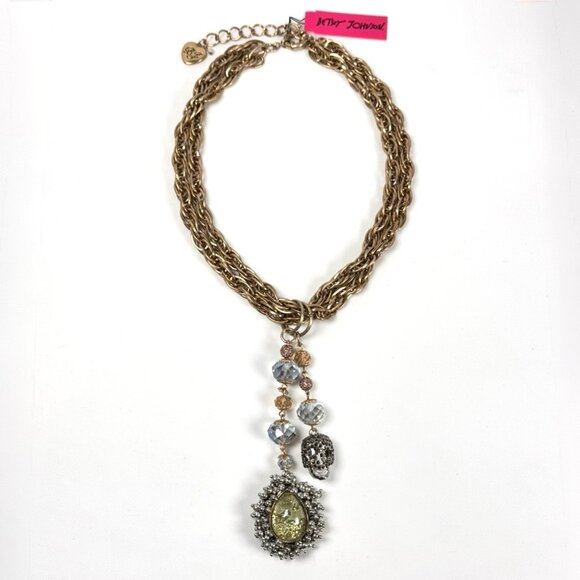 NWT Vintage Y2K Betsey Johnson Chunky Chain Pendant Necklace Gold Skull - Picture 2 of 16